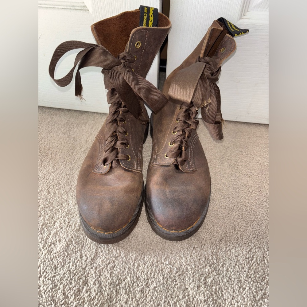 Perfectly Broken/In Chocolate Brown Doc Martens w/Grosgrain Ribbon Laces 7.5